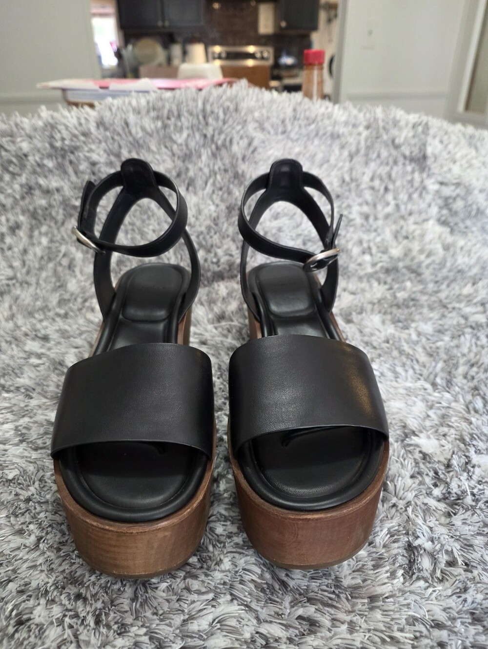 Vince Black Leather Wedge Sandals - Black - Picture 2 of 5